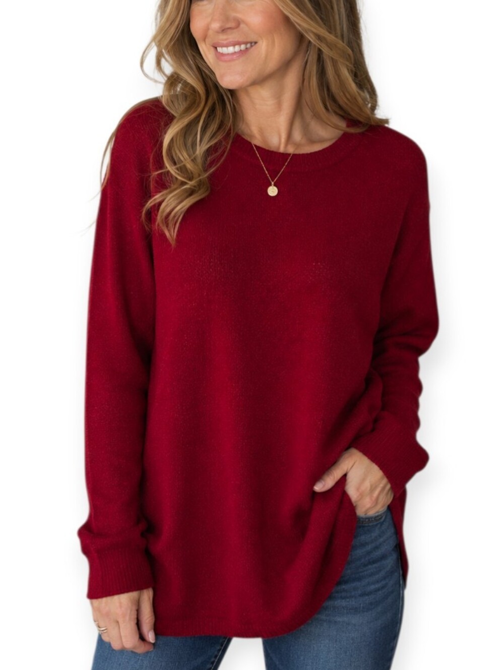 Carolina Colours Plus Red Knit Crewneck Sweater Size 18/20 Classic Pullover